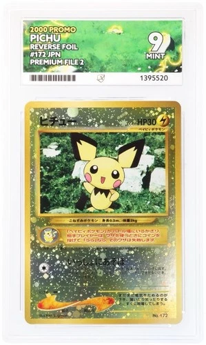 Pokemon Neo Premium File 2 Pichu Reverse Holo Card No.172 Ace Graded 9