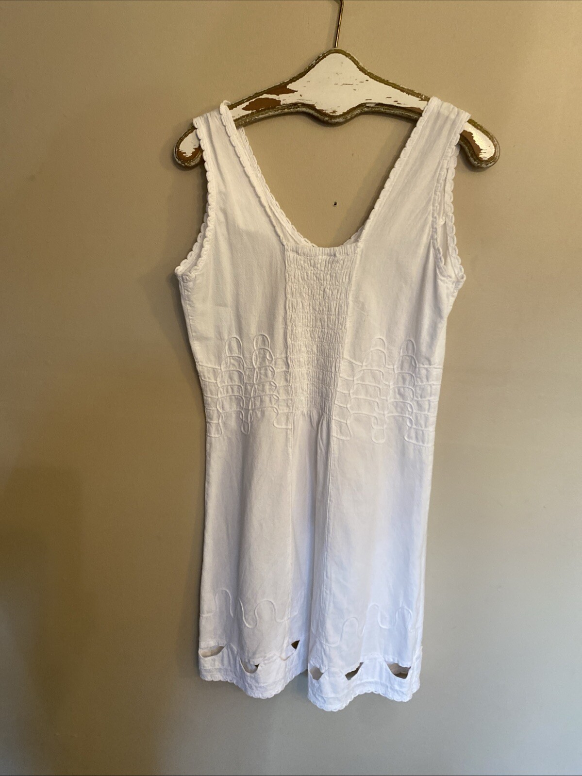 Paradise Found Sleeveless M Dress Embroidered White Cotton Cocktail Cottage Core