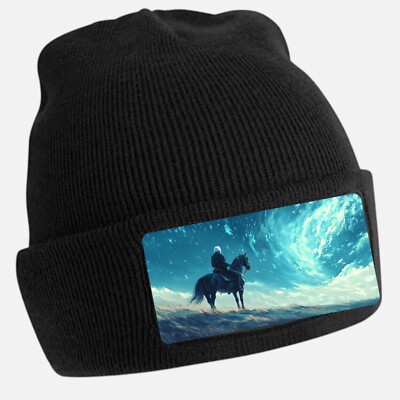 Schwarze Beanie Mütze mit coolem Albert Einstein Motiv - Unisex Mütze, Baumwolle