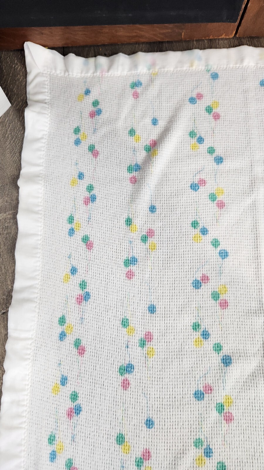 Baby Balloon Blanket Acrylic Orlon Waffle Satin Binding White J.E. Blue eBay