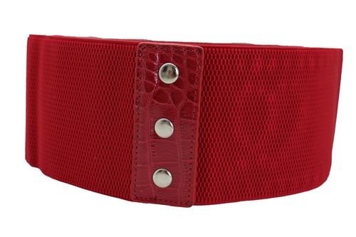 Women Red Elastic Wide Belt Hip High Waist Silver Heart Love Friendship Size S M - Picture 10 of 23
