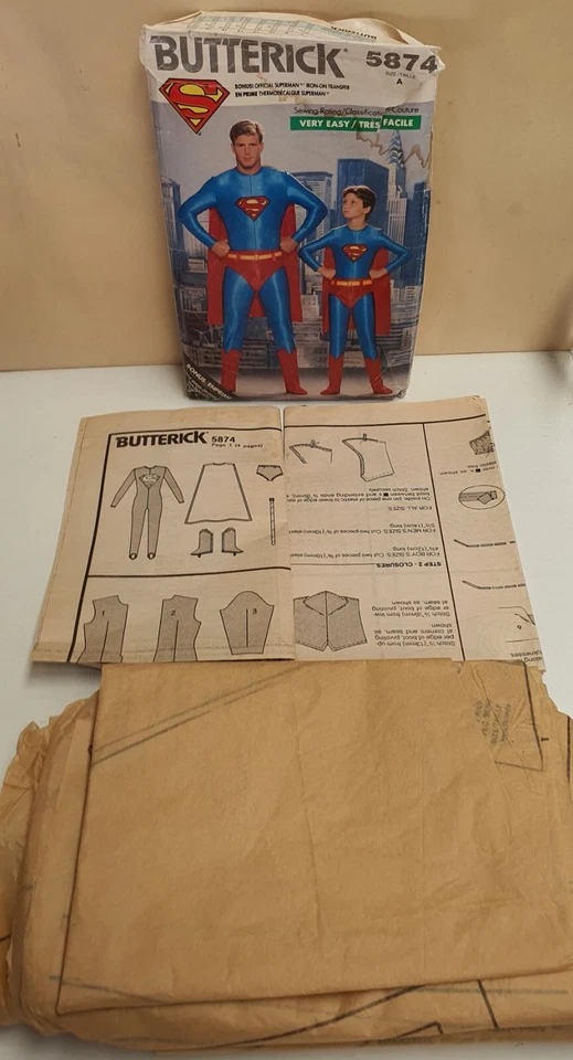 Vintage Butterick Pattern 5874 c1987 Uncut Sz A-Men's XS/S/M/L Superman Costume - Image 4 of 4