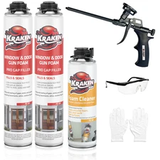 Kraken Bond PRO Window & Door Low Exp Gap Filler Gun Foam 32oz 2Pk Gun Incl. Set