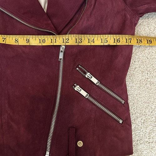 River Island Womens Genuine Suede Biker Moto Jacket Burgundy Size 8 - Picture 7 of 11