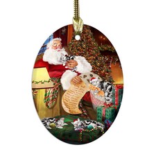 Santa Sleeping American Shorthair Cats Oval Glass Christmas Hanging Ornaments