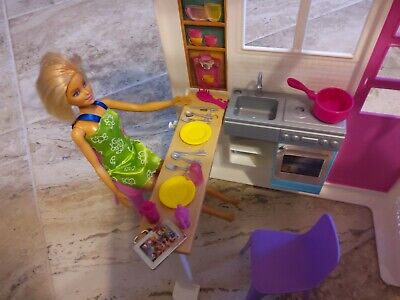 Barbie Portable 1-Story Toy Play Set Dollhouse with Doll, Pool, & Furniture