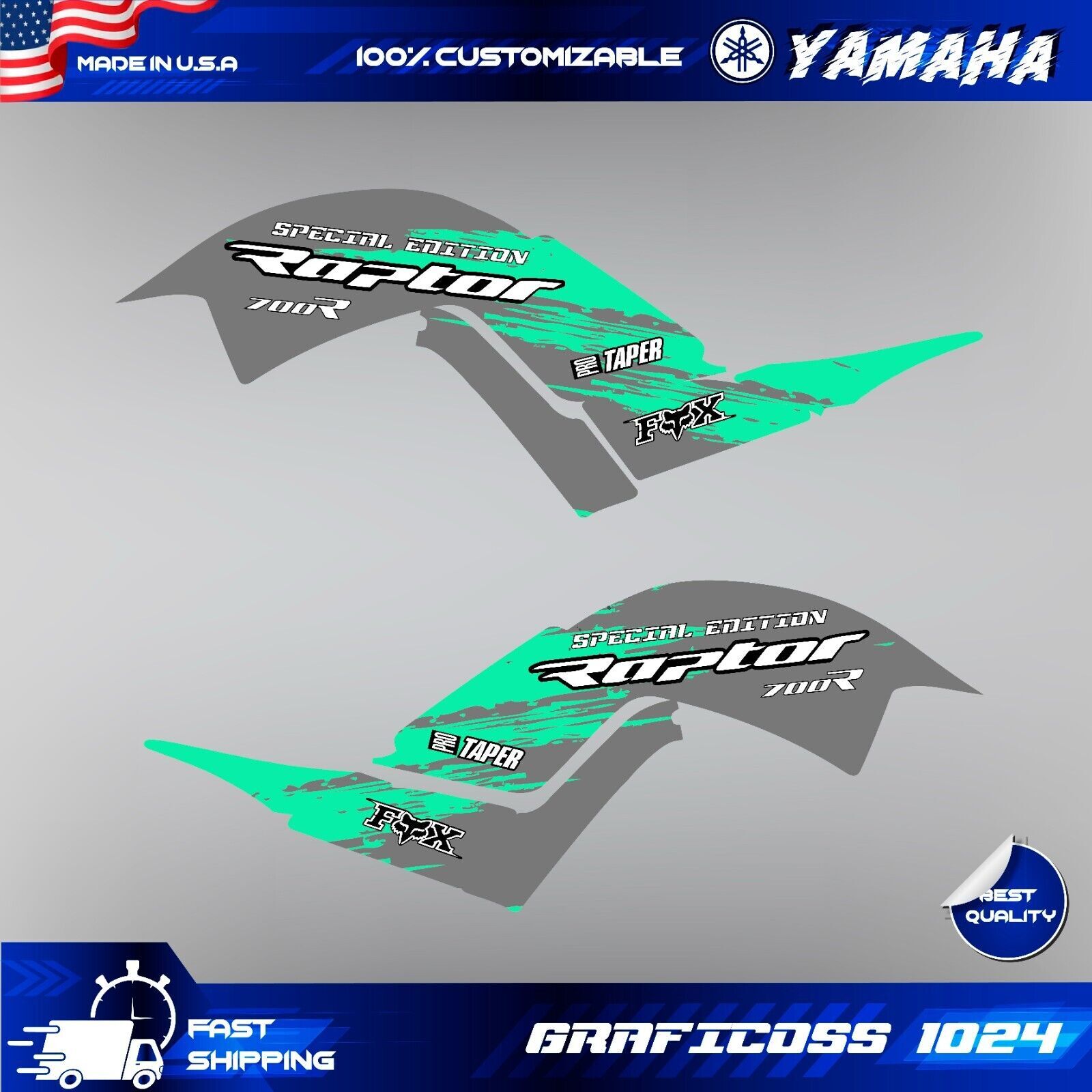 Kit De Décalcomanies Personnalisables Pour Yamaha Raptor 700 (2013-2024) - Couleur Turquoise