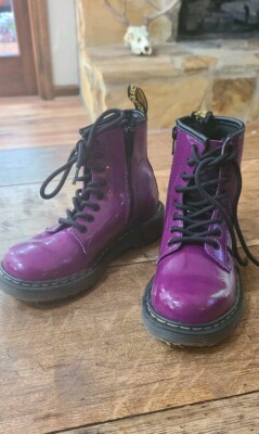 Dr Martens Delaney Purple Patent Leather Boots Sz 13 Lace Up Zipper Air Wair Doc