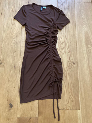 Divided by H&M Girls Brown Ribbed Jersey Short Fitted Bodycon Dress XXS