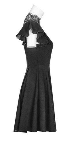 Robe patineuse gothique lolita victorien dentelle volants été PunkRave Noire - Photo 4/11