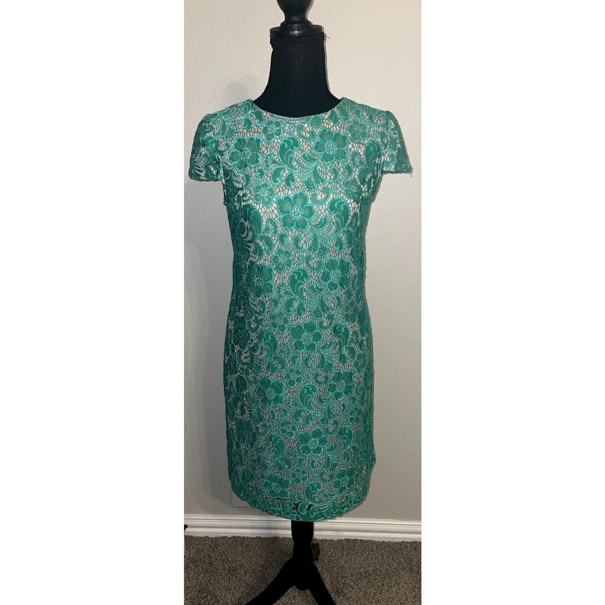 Ivy and Blu Maggie Boutique Green Floral Lace Overlay Sheath Dress size 2 |  eBay