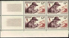 France 1956 Y&T n°1055 J.H. Fabre 12f Bloc carré de 4 (*)