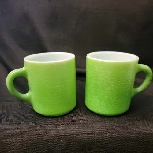 Vintage Retro MCM Hazel Atlas Orange Peel Milk Glass Mug Green Set of 2 Retro