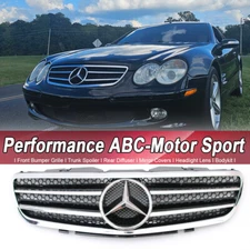 Chrome Black Front Grille For SL-Class R230 2003-2006 SL500 SL600 SL55 SL65 AMG