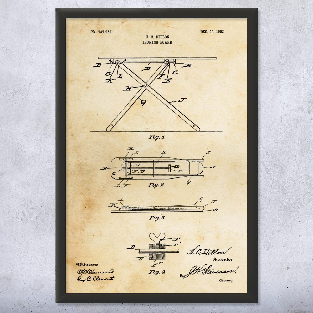 Ironing Board Patent Wall Art Poster, Canvas or Framed House Warming Gift-image