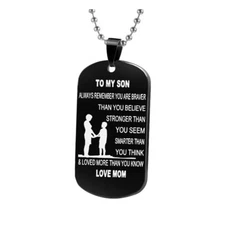 Black Dog Tag Necklace Stainless Steel Men Ball Chain Mother to Son/Daughter Mom