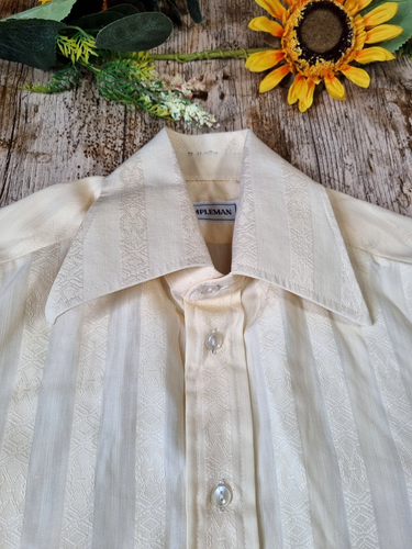Vintage Templeman Pale Yellow Embroidered Shirt Size 36" 14 Retro Original 1970s - Picture 6 of 10