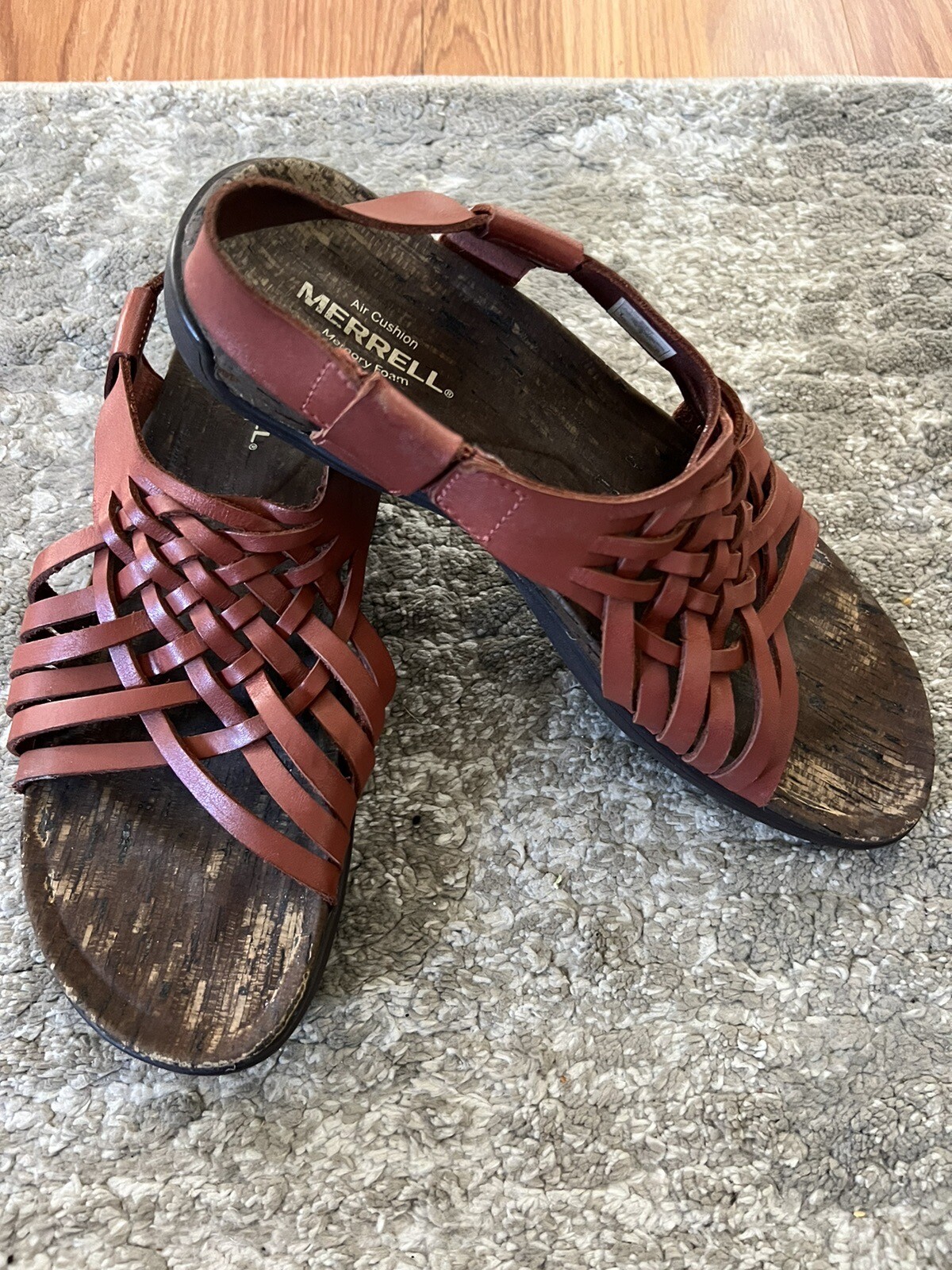 Sandalo donna legno rosso Merrell Mahana cinturino a grana intera pelle taglia 9