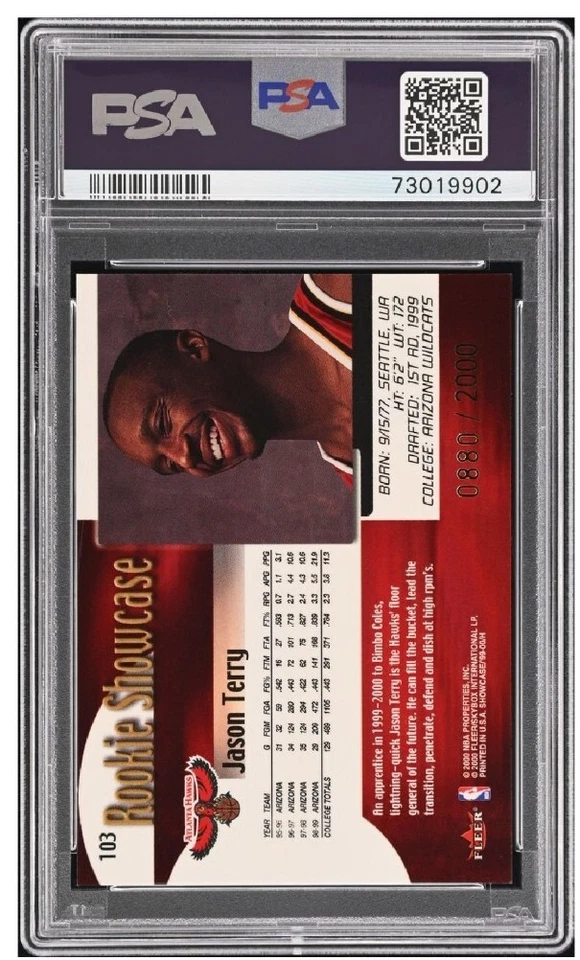 Fleer Showcase Jason Terry 1999 #103/2000 PSA 10 POP 1, novato, Mavericks Foto 2 de 3