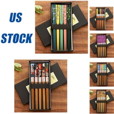 5Pairs 22.5CM Bamboo Chopsticks For Sushi Non-Slip Kitchen Gift Set Reusable USA