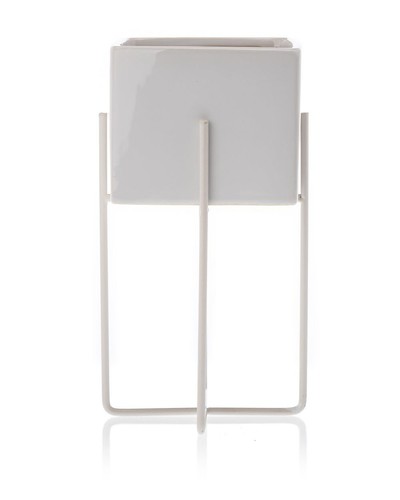 HowHomely Blumentopf Pflanzentopf mit Ständer 2er Set weiß Glamour Deko Übertopf - Bild 8 von 9