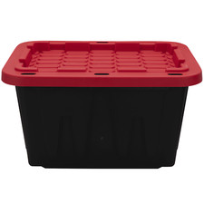 Black/Red 12 Gallon Snap Lid Stackable Plastic Storage Bin