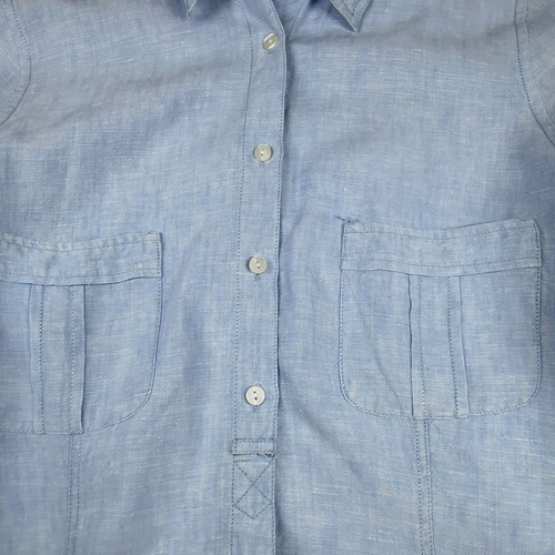 MAGGIE T Long Sleeve Shirt Size 18 Plus Blue Linen Pockets Button Up - Picture 8 of 14