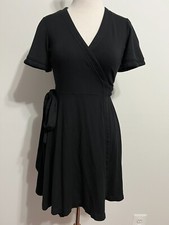 Ann Taylor Petite Knit Wrap Dress Black Short Sleeve Size 0P