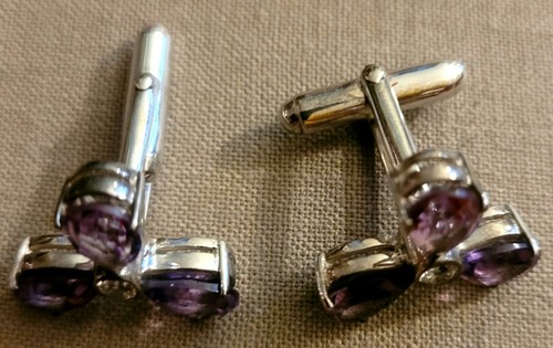 Gemelli trifoglio diamante argento sterling Novica .925 ametista naturale viola zirconia - Foto 6 di 6