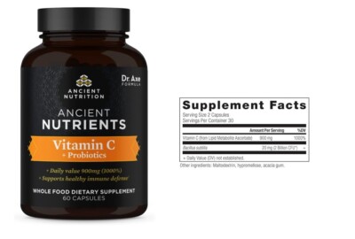 Dr Axe Vitamin C Supplement, Supports Healthy Immune System and Gut Health 60 Ct