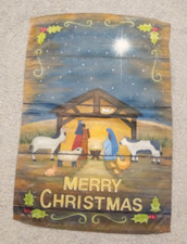 MERRY CHRISTMAS Nativity scene 12" x 18" nylon wall or door hanging banner NEW