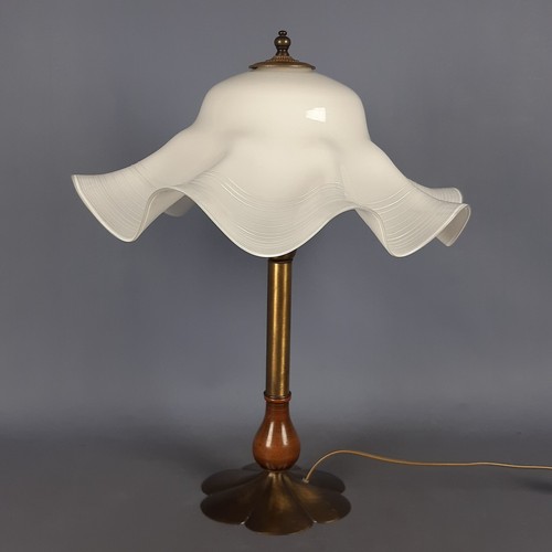Lámpara de Mesa de Flor Vidrio Murano Latón Madera Colección Vintage Años 60 - Imagen 6 de 14