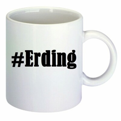 Kaffeetasse #Erding Hashtag Raute Keramik Höhe 9,5cm in Weiß