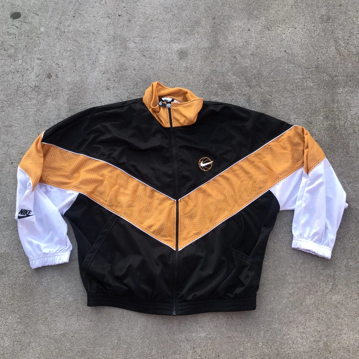 Vintage Nike Y2K Basketball Zip Up Track Jacket Size L Yellow & Black Oversized