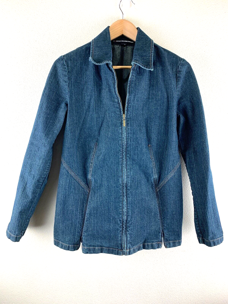 Company Ellen Tracy Dark Denim Zip-Up Blazer Jacket Coat Sz Zippers