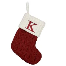 St Nicholas Square 8" Christmas Stocking Monogram Letter K Initial Red Knit NWT