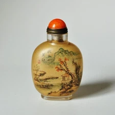 Chinese Glass Snuff Bottle Inside Painted landscape painting Autumn water
