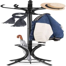 GOFLAME 73" Coat Rack Freestanding, Wooden Tree with 12 Hooks and Black 