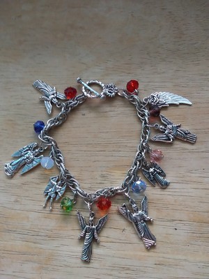 7 Archangel Charm Bracelet Multi color Crystals Michael medal Crown Clasp 8.5''