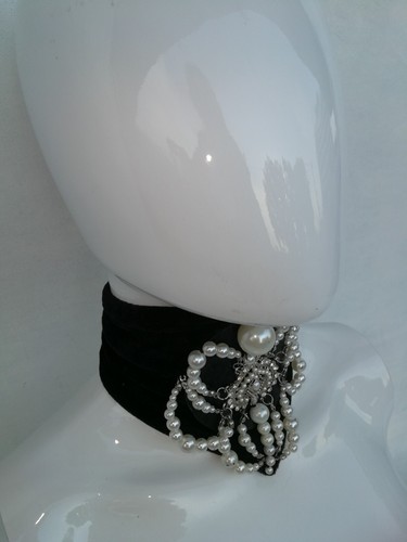 woman jewelry victorian choker pearl collar collier necklace black velvet gothic - Picture 3 of 12
