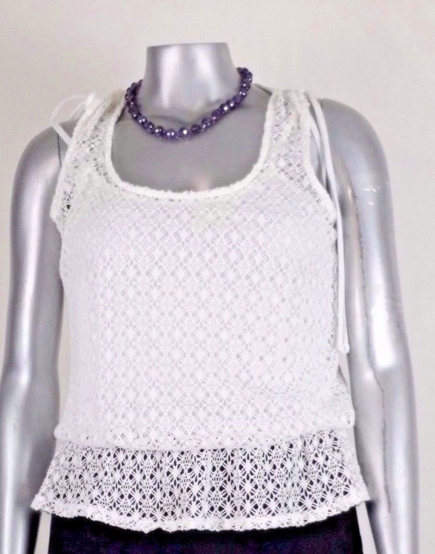 NWT WOMEN'S TAKARA BLOUSE TOP Size M TRIBAL  WAVE  Off White EYELET sleeveless