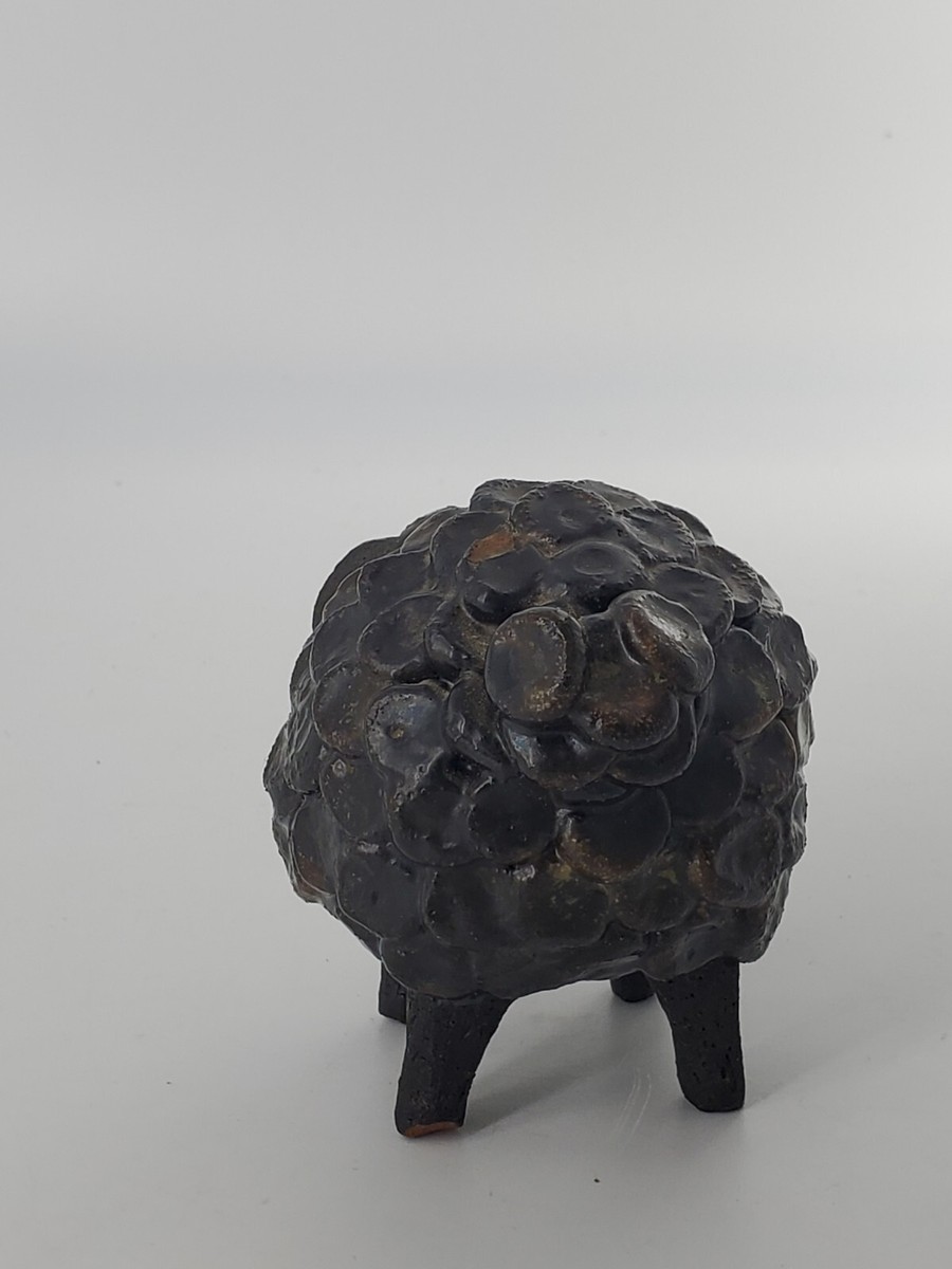 Handmade Artisan MADE Ceramic BLACK Sheep Figurine  View 5