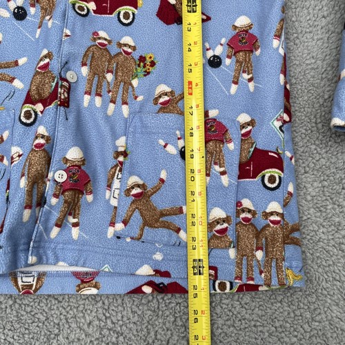 Nick & Nora Kids XL 14/16 Blu Sock Monkey Flannel Pjs Pajama Set Shirt Pants - Picture 5 of 11