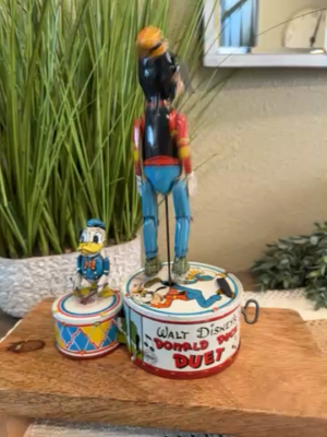 Vintage Marx Disney's Donald Duck & Goofy Duet Wind-Up Drumming