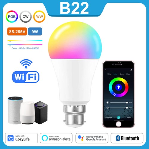 B22 Smart LED Light Bulb 9W WiFi RGB Color Changing APP Control Alexa Google