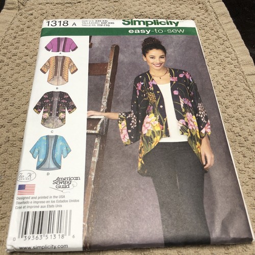 1318 Simplicity SEWING Pattern UNCUT Misses xxs-xxl kimono jacket