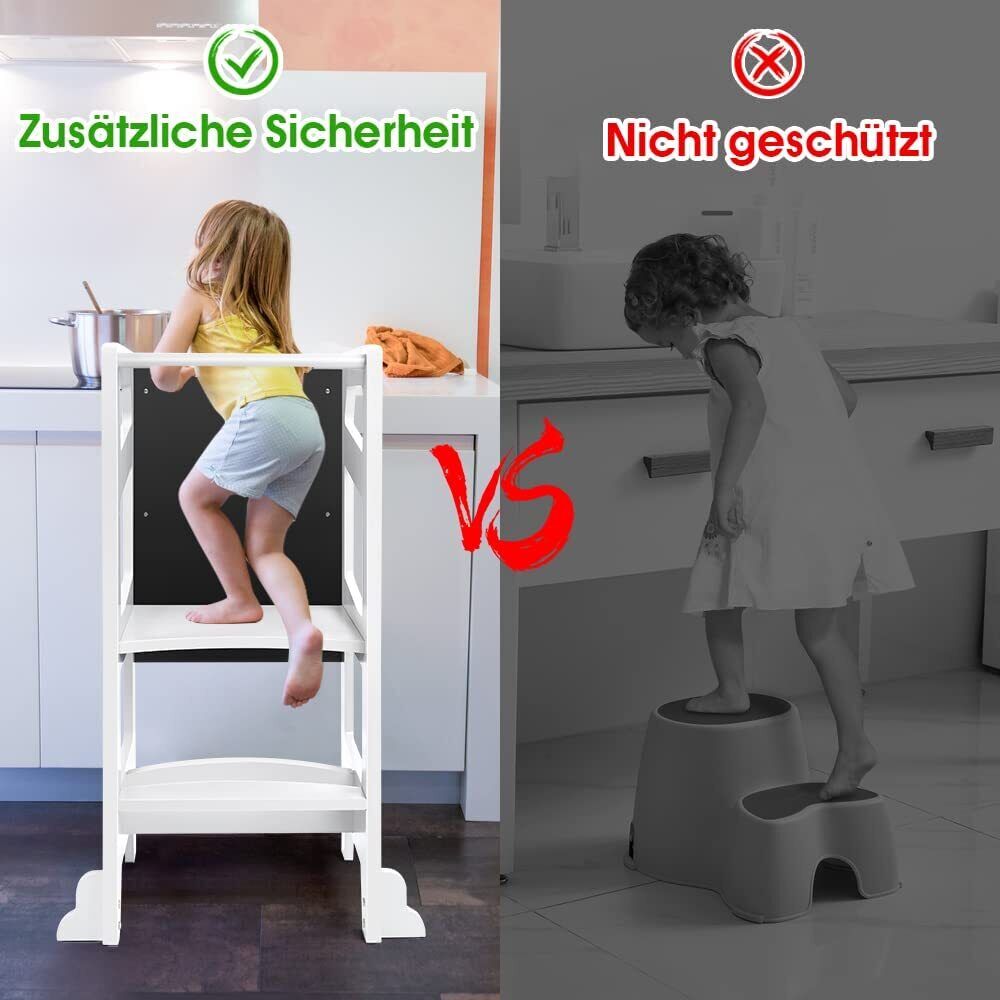 2-in-1-Kinderhilfeturm Montessori Learning Tower Küche Lernstuhl Einstellbar DE