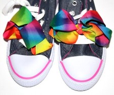 Jojo Siwa Youth Girls' Denim Black Rainbow Bow Lace-up Low Top Fashion Sneakers