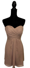 Bill Levkoff Champagne Formal Dress Chiffon Strapless Prom Bridesmaid Size 8