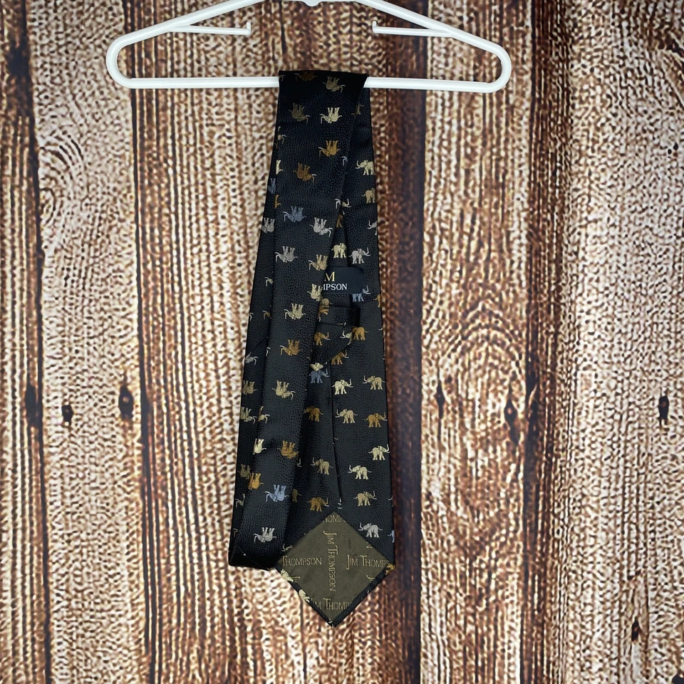 Corbata para hombre Jim Thompson azul marino bronceado estampado de elefante 100 % seda usada en excelente estado Foto 3 de 3